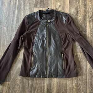 Style&Co. Brown Faux Leather Panel Jacket